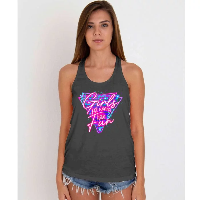 Funny 80S Just Wanna Have Fun 1980s Style Women's Knotted Racerback Tank