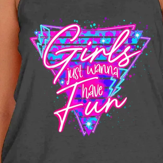 Funny 80S Just Wanna Have Fun 1980s Style Women's Knotted Racerback Tank