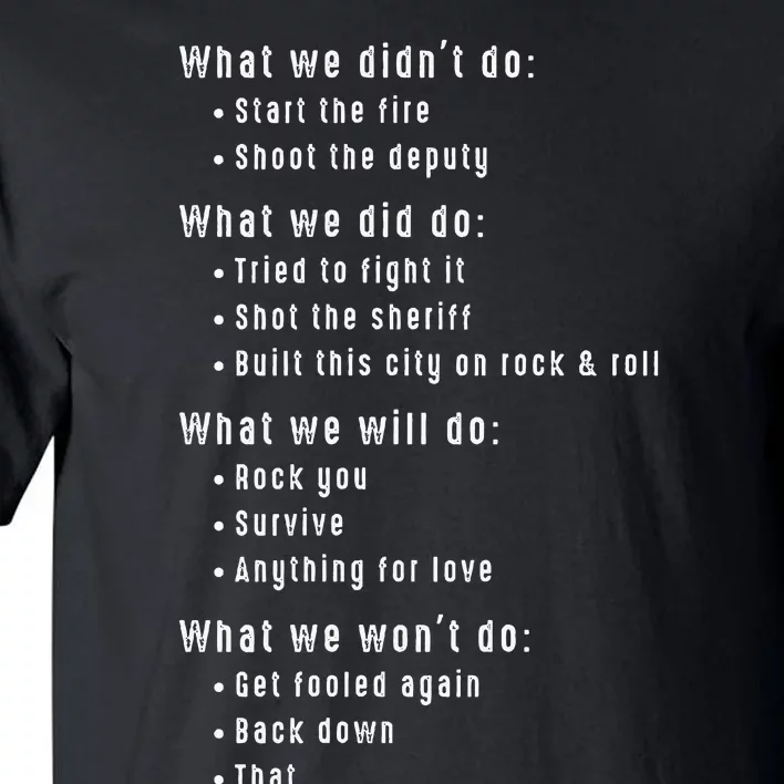 Funny 80s Rock Songs Music Lyrics Eighties 70s Rocker Tall T-Shirt