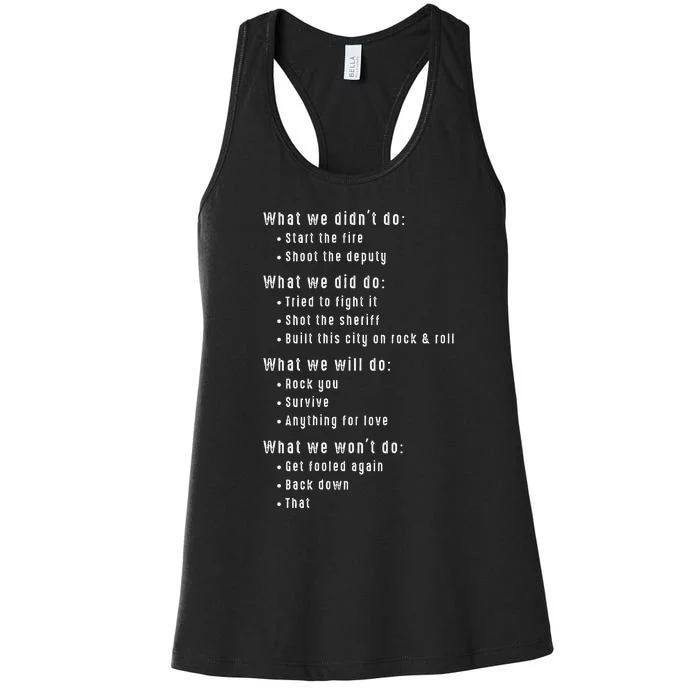 Funny 80s Rock Songs Music Lyrics Eighties 70s Rocker Women's Racerback Tank