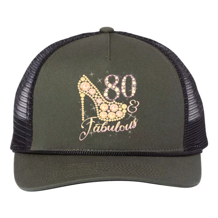 Fabulous & 80 Sparkly Heel 80th Birthday Retro Rope Trucker Hat Cap