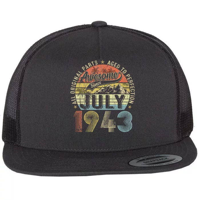 Funny 80 Year Old July 1943 Vintage Retro 80th Birthday Gift Flat Bill Trucker Hat