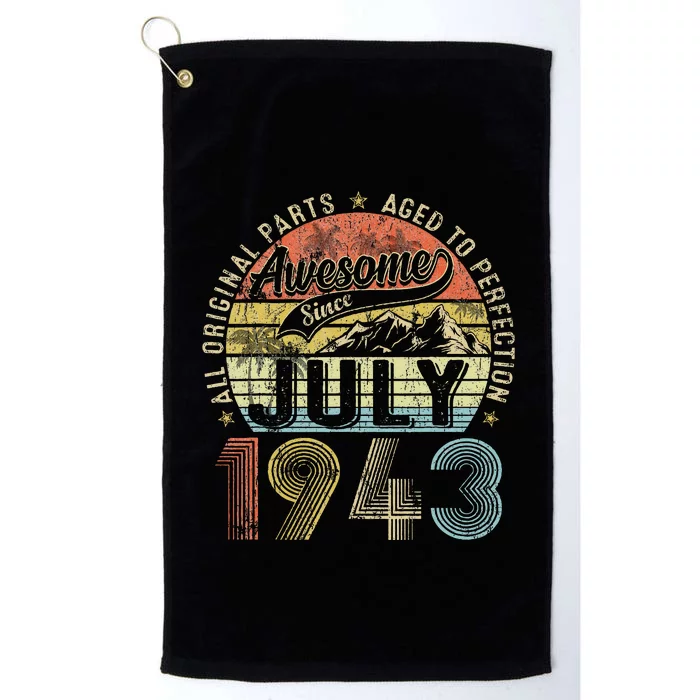 Funny 80 Year Old July 1943 Vintage Retro 80th Birthday Gift Platinum Collection Golf Towel