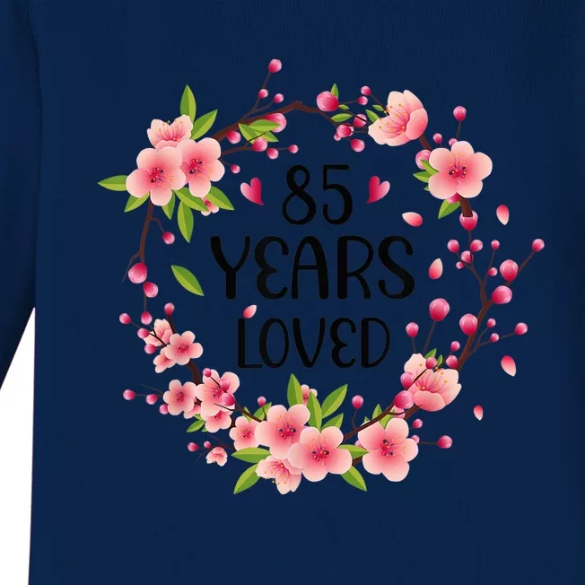 Floral 85 Years Old 85th Birthday Present Wo 85 Years Loved Baby Long Sleeve Bodysuit