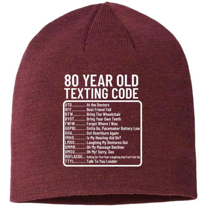 Funny 80 Year Old Texting Code Birthday 8 1/2in Sustainable Knit Beanie