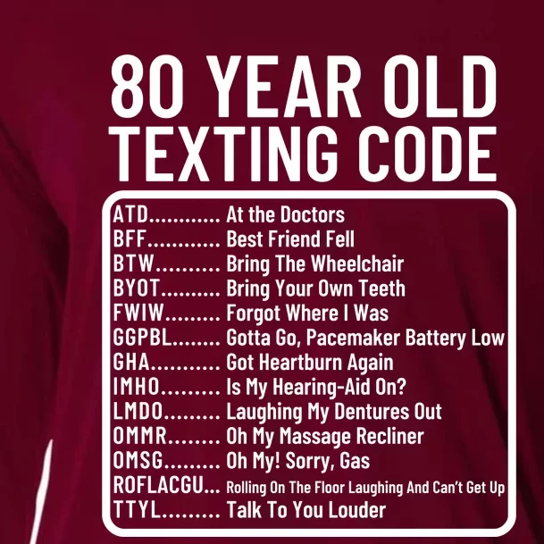 Funny 80 Year Old Texting Code Birthday Cooling Performance Long Sleeve Crew