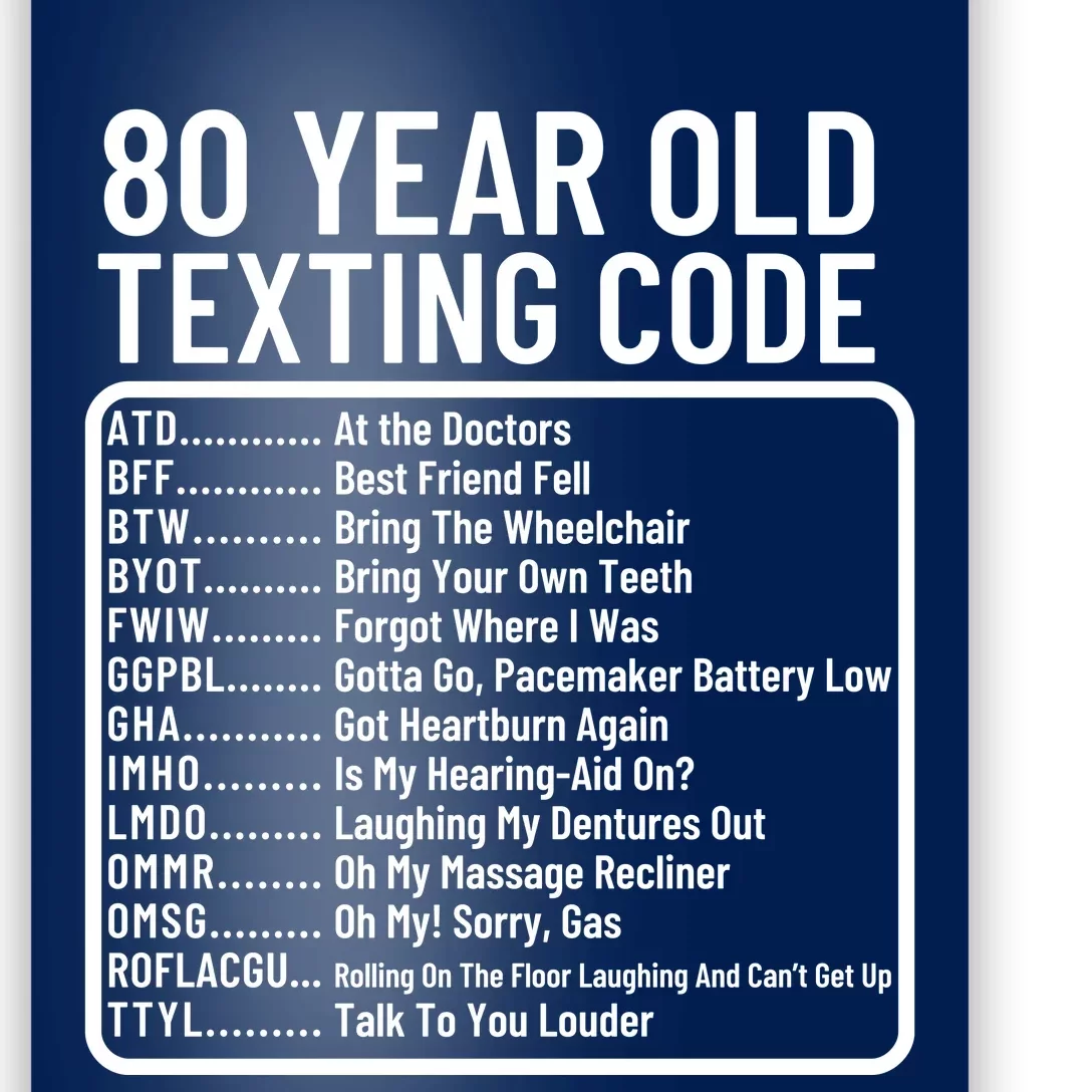 Funny 80 Year Old Texting Code Birthday Poster