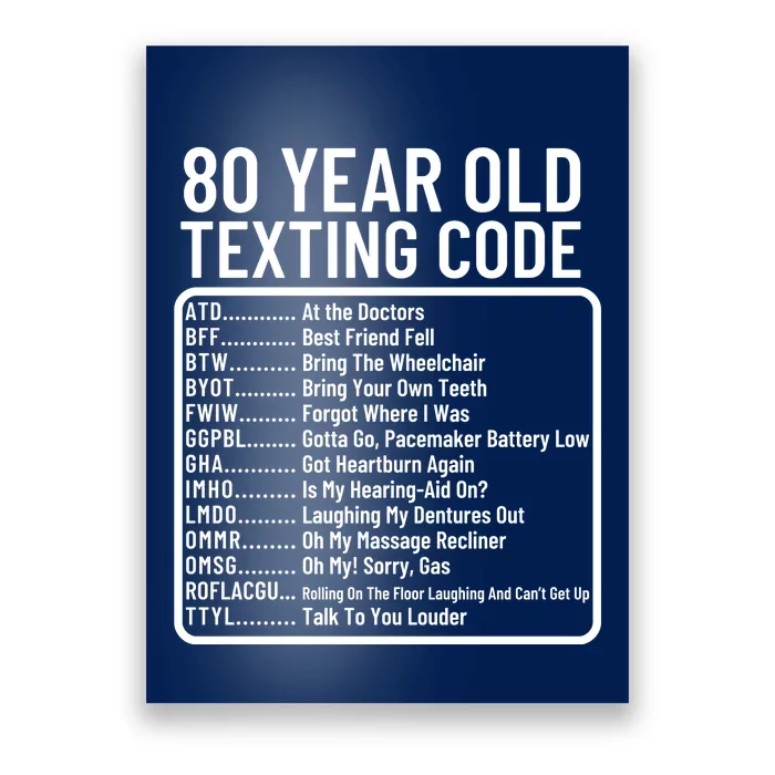 Funny 80 Year Old Texting Code Birthday Poster