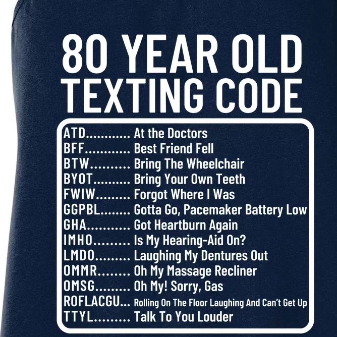 Funny 80 Year Old Texting Code Birthday Women's Racerback Tank