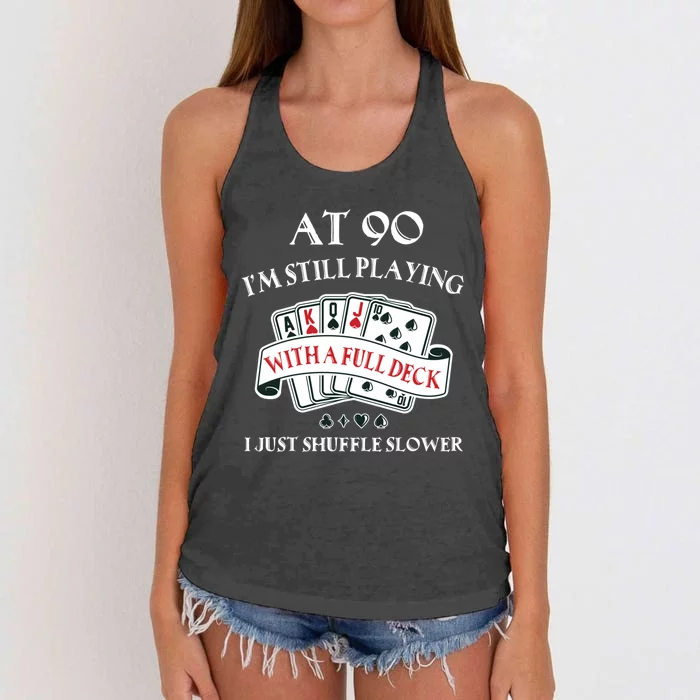 Funny 90th Birthday Gag Gift for 90 Year Old Playing Cards Women's Knotted Racerback Tank