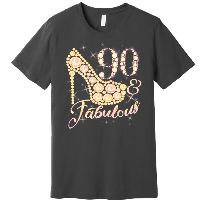 Fabulous & 90 Sparkly Heel 90th Birthday Premium T-Shirt