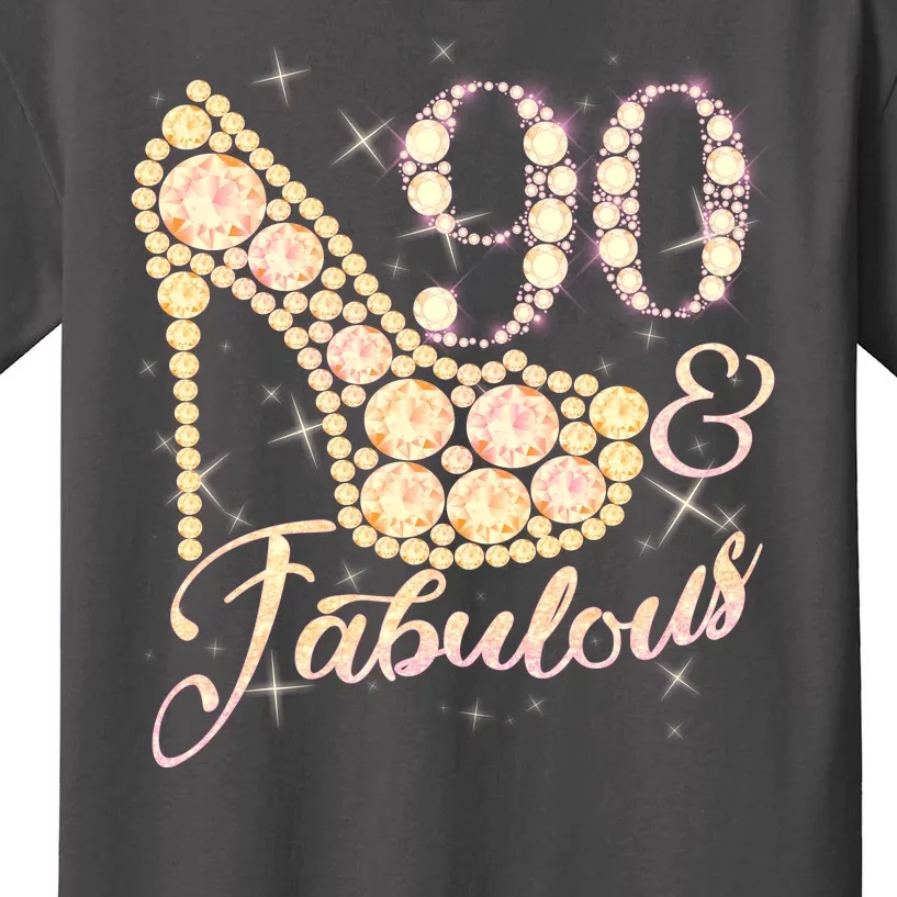 Fabulous & 90 Sparkly Heel 90th Birthday Kids T-Shirt