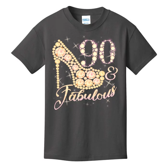 Fabulous & 90 Sparkly Heel 90th Birthday Kids T-Shirt