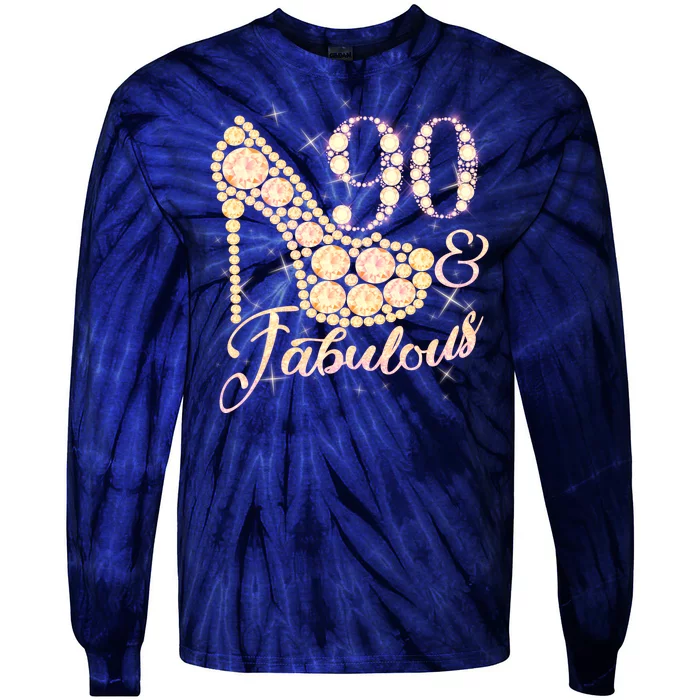 Fabulous & 90 Sparkly Heel 90th Birthday Tie-Dye Long Sleeve Shirt