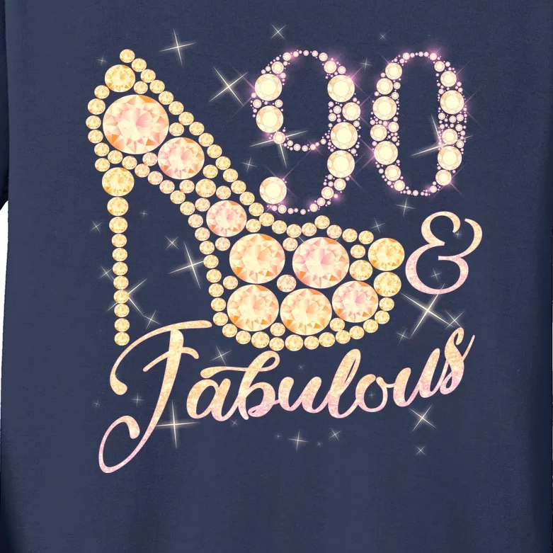 Fabulous & 90 Sparkly Heel 90th Birthday Kids Long Sleeve Shirt