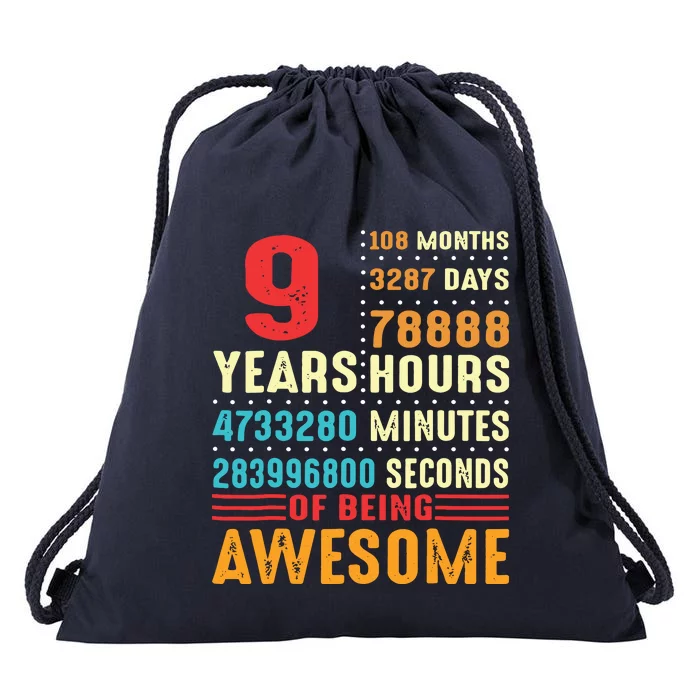 Funny 9 Years Old 9th Birthday Vintage Retro 108 Months 1 1 Drawstring Bag