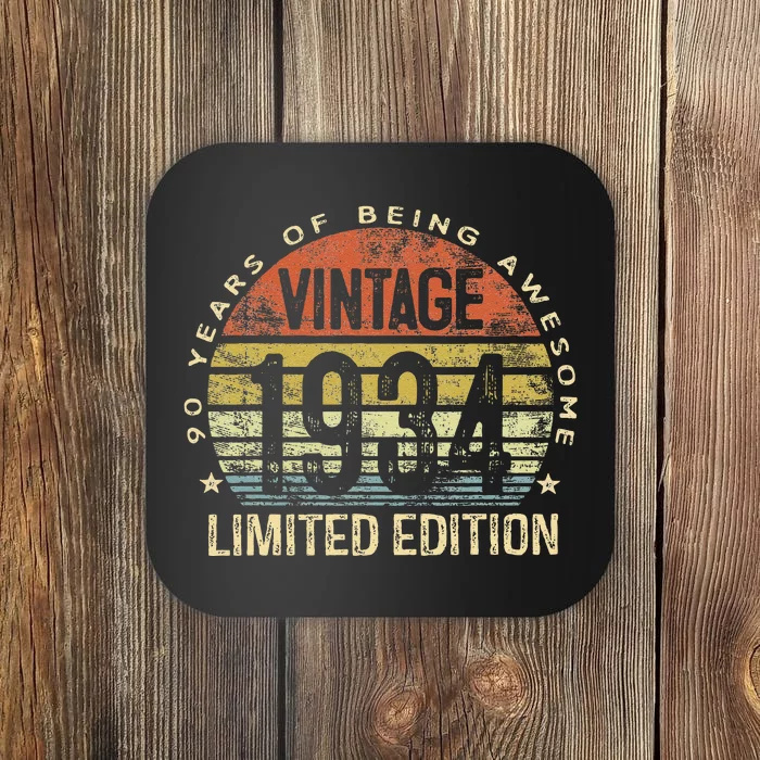 Funny 90 Year Old Gifts Vintage 1934 Limited Edition 90th Birthday Coaster