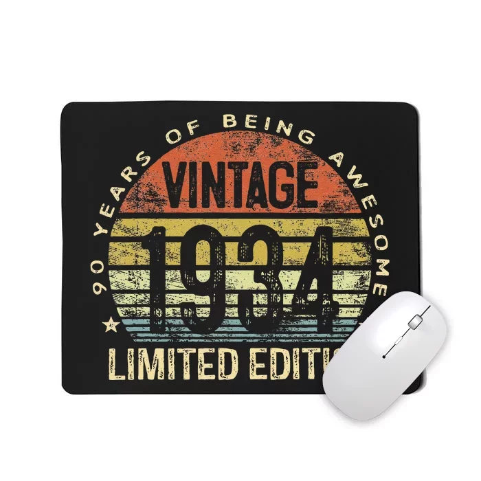 Funny 90 Year Old Gifts Vintage 1934 Limited Edition 90th Birthday Mousepad