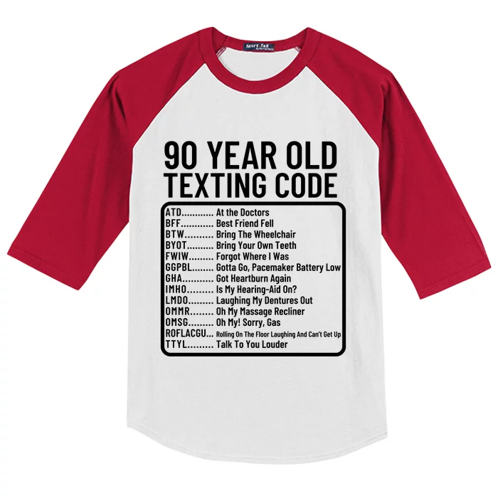 Funny 90 Year Old Texting Code Birthday Kids Colorblock Raglan Jersey