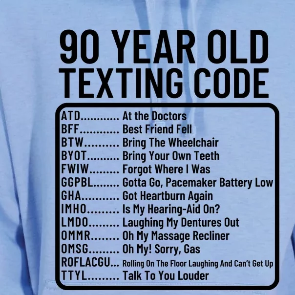 Funny 90 Year Old Texting Code Birthday Unisex Surf Hoodie