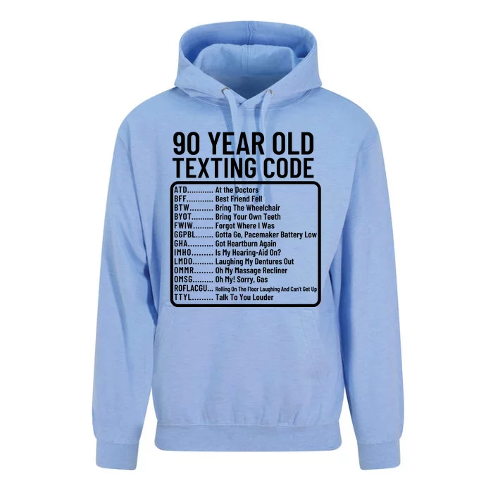 Funny 90 Year Old Texting Code Birthday Unisex Surf Hoodie