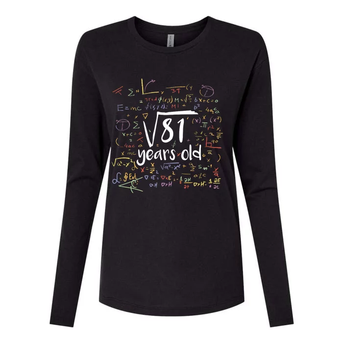 Funny 9 Year Old Birthday Square Root Of 81 Math Womens Cotton Relaxed Long Sleeve T-Shirt