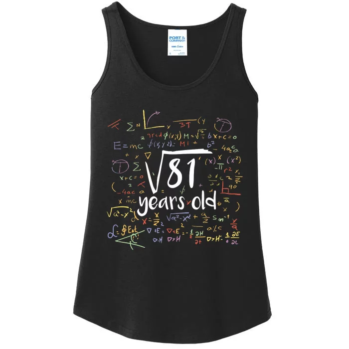 Funny 9 Year Old Birthday Square Root Of 81 Math Ladies Essential Tank