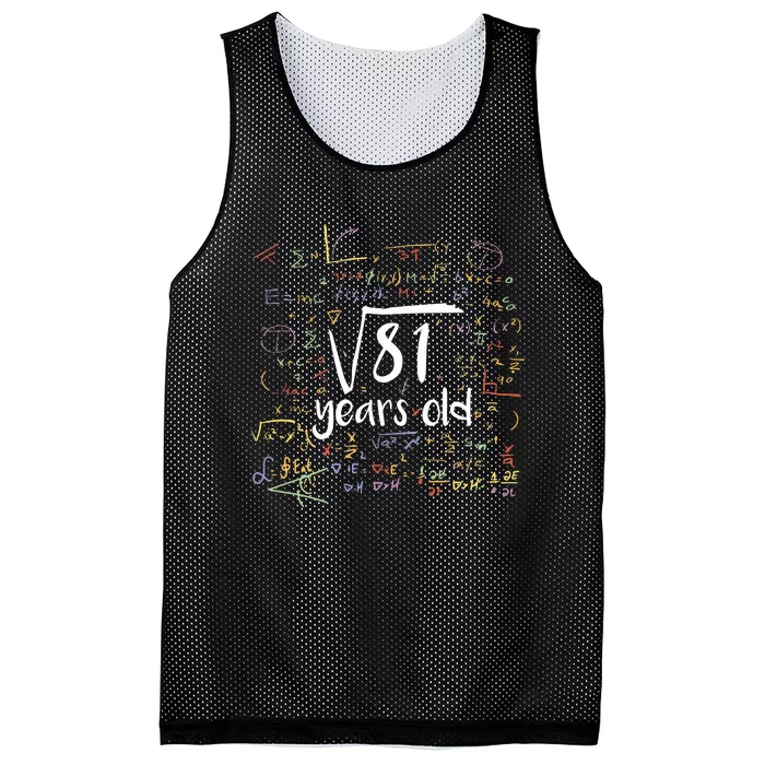 Funny 9 Year Old Birthday Square Root Of 81 Math Mesh Reversible Basketball Jersey Tank