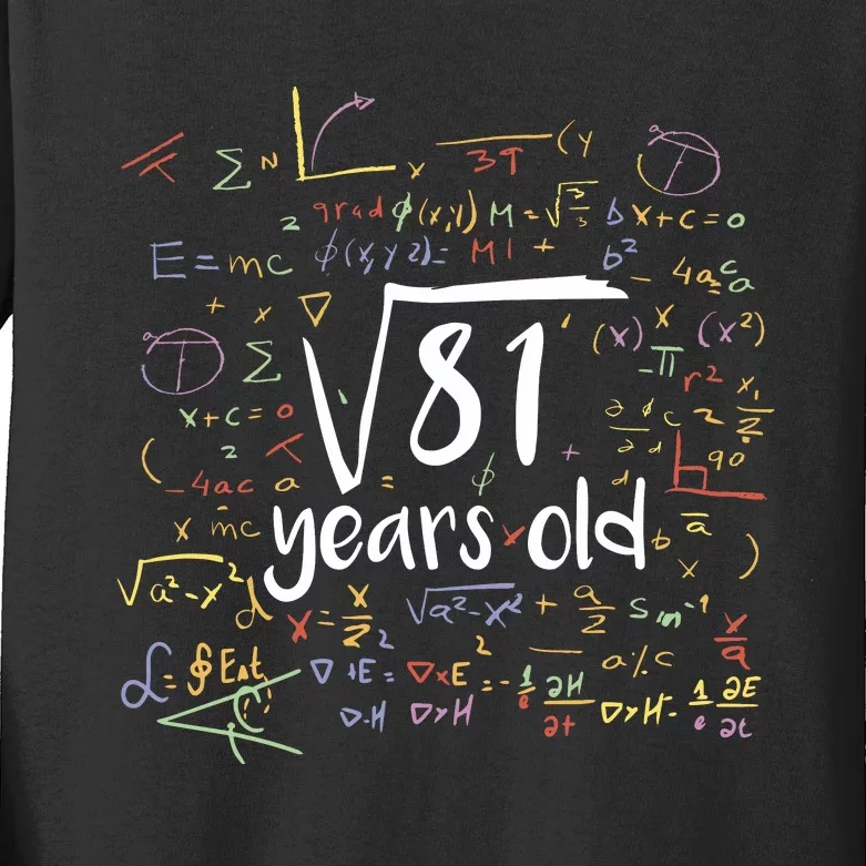 Funny 9 Year Old Birthday Square Root Of 81 Math Kids Long Sleeve Shirt