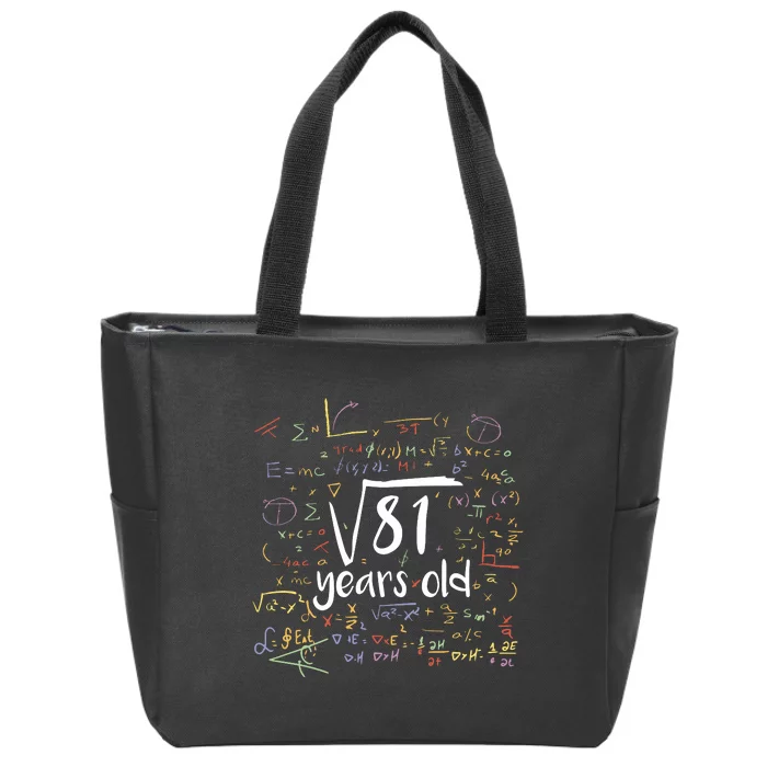 Funny 9 Year Old Birthday Square Root Of 81 Math Zip Tote Bag