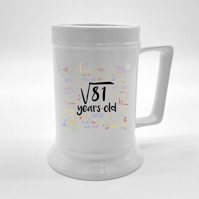 Funny 9 Year Old Birthday Square Root Of 81 Math Front & Back Beer Stein