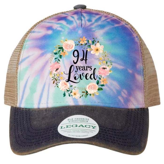 Floral 94 Years Loved 94th Birthday Gift For Grandma Legacy Tie Dye Trucker Hat