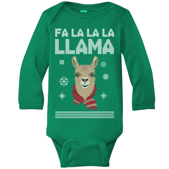 Fa La La La Llama Ugly Christmas Sweater Baby Long Sleeve Bodysuit