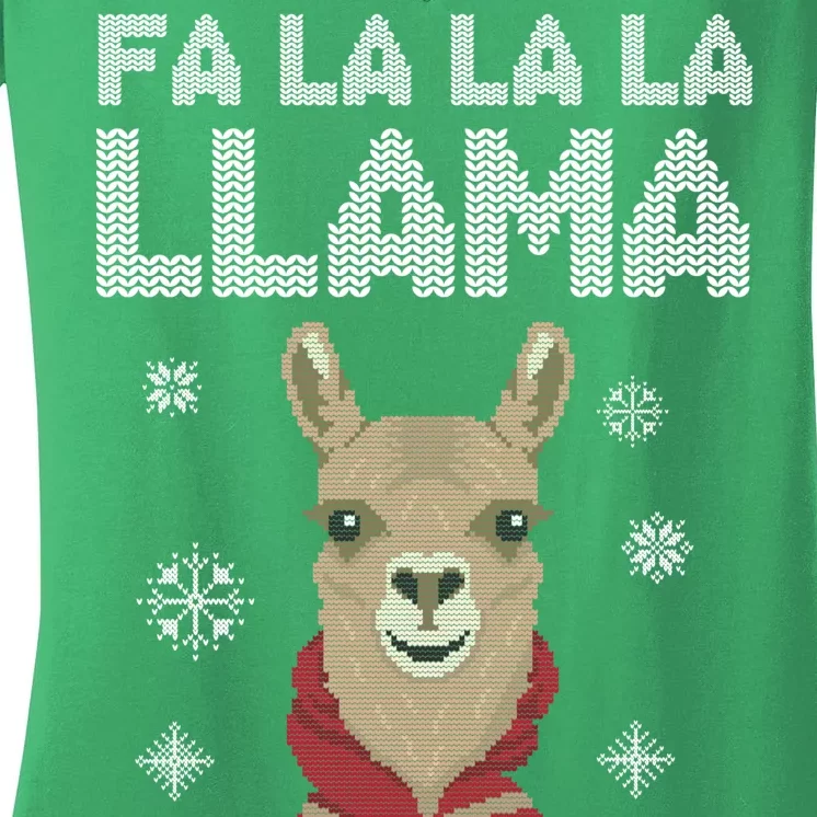 Fa La La La Llama Ugly Christmas Sweater Women's V-Neck T-Shirt