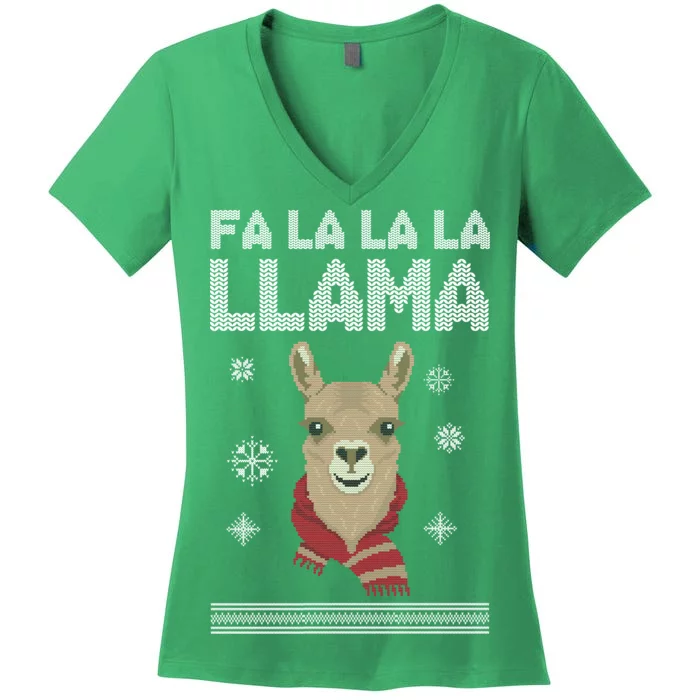 Fa La La La Llama Ugly Christmas Sweater Women's V-Neck T-Shirt