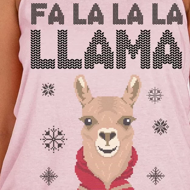 Fa La La La Llama Ugly Christmas Sweater Women's Knotted Racerback Tank