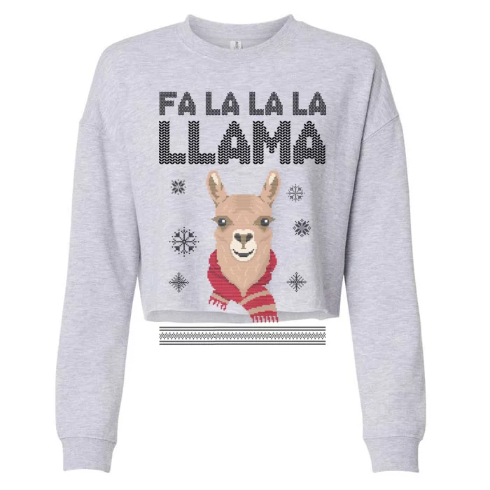 Fa La La La Llama Ugly Christmas Sweater Cropped Pullover Crew