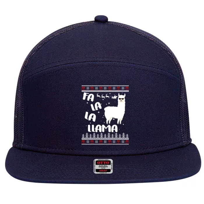 Fa La La Llama Ugly Christmas 7 Panel Mesh Trucker Snapback Hat