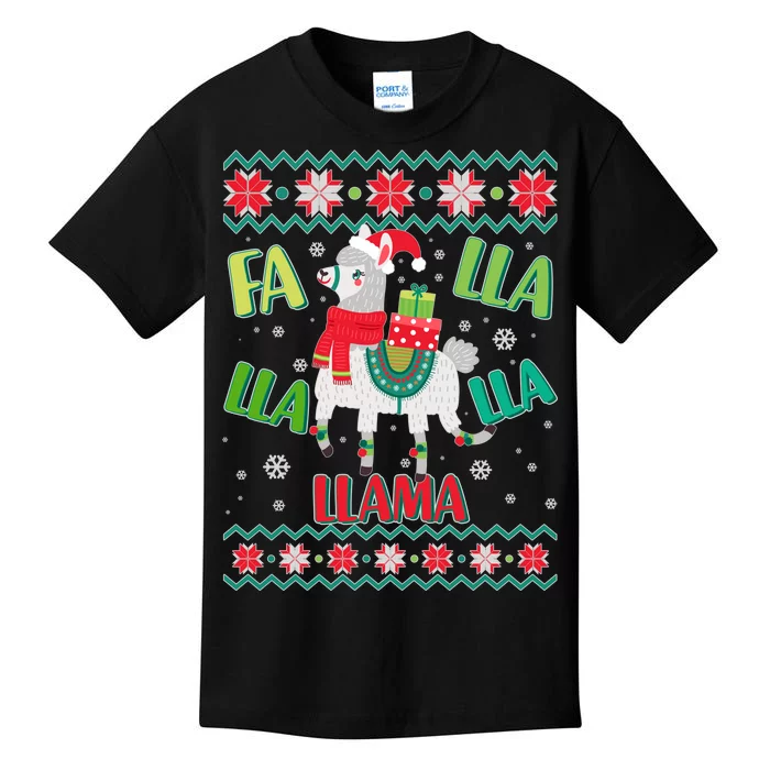 Fa Lla Lla Lla Llama Ugly Christmas Sweater Kids T-Shirt