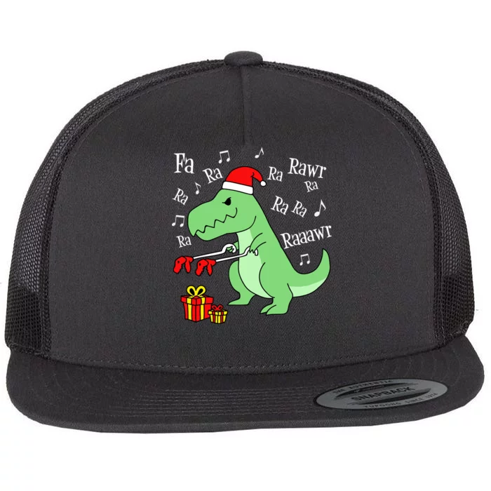 Fa Ra Ra Rawr Christmas T-Rex Presents Flat Bill Trucker Hat