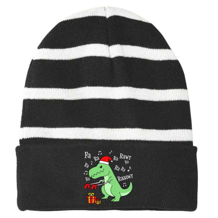 Fa Ra Ra Rawr Christmas T-Rex Presents Striped Beanie with Solid Band