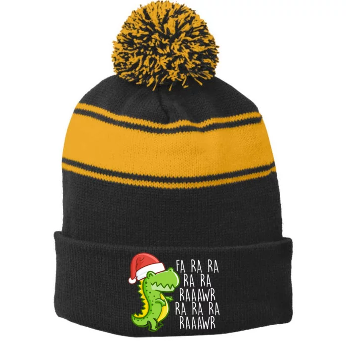 Fa Ra Ra Rawr Dinosaur Christmas Stripe Pom Pom Beanie