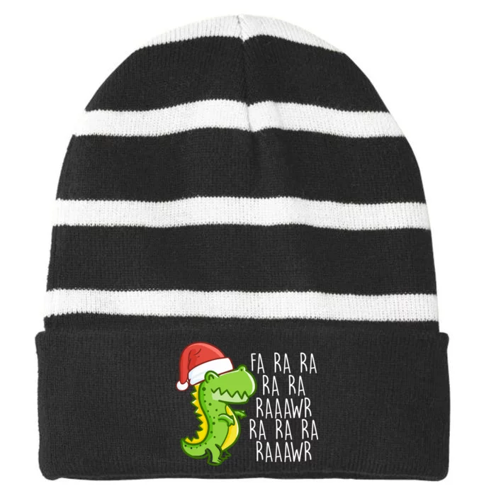 Fa Ra Ra Rawr Dinosaur Christmas Striped Beanie with Solid Band