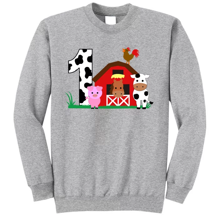 Farm Animals 1st Birthday 1 Year Old Birthday Party Tall Sweatshirt