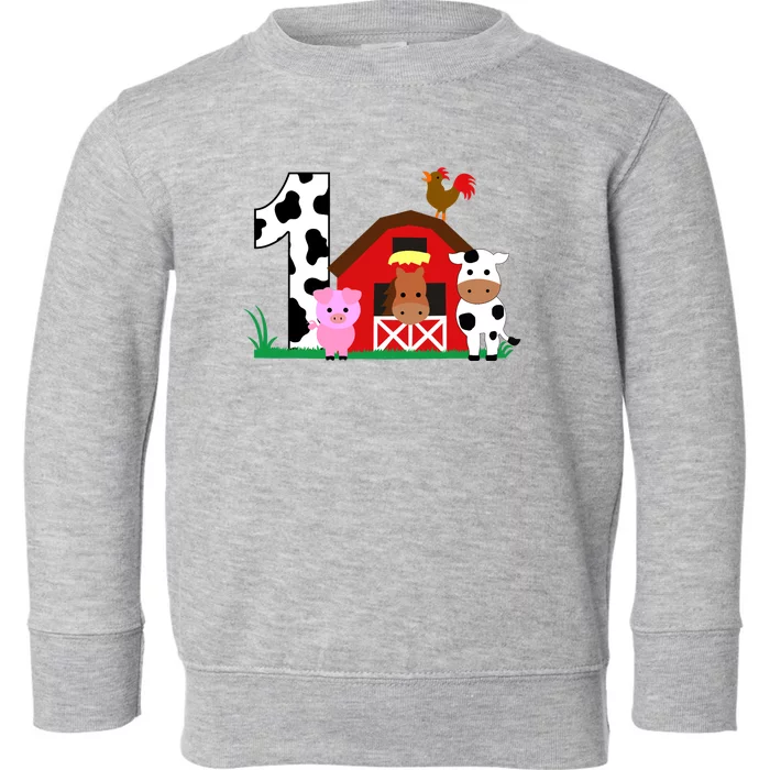 Farm Animals 1st Birthday 1 Year Old Birthday Party Toddler Sweatshirt