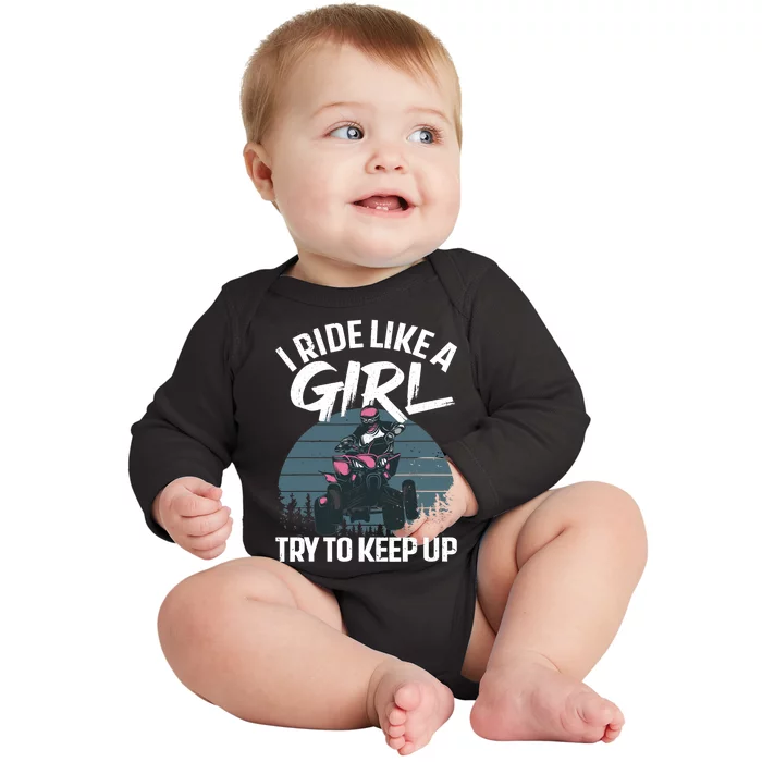 Funny ATV 4 Wheeler Design For Girls Wo Quad Riding Baby Long Sleeve Bodysuit