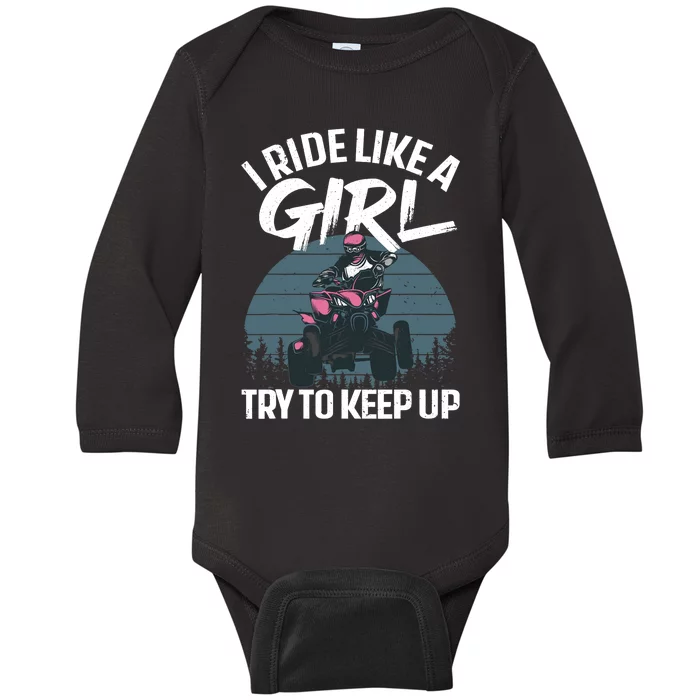 Funny ATV 4 Wheeler Design For Girls Wo Quad Riding Baby Long Sleeve Bodysuit