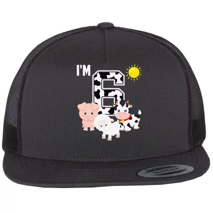 Farm Animals 6th Birthday 6 Year Old Birthday Party Flat Bill Trucker Hat