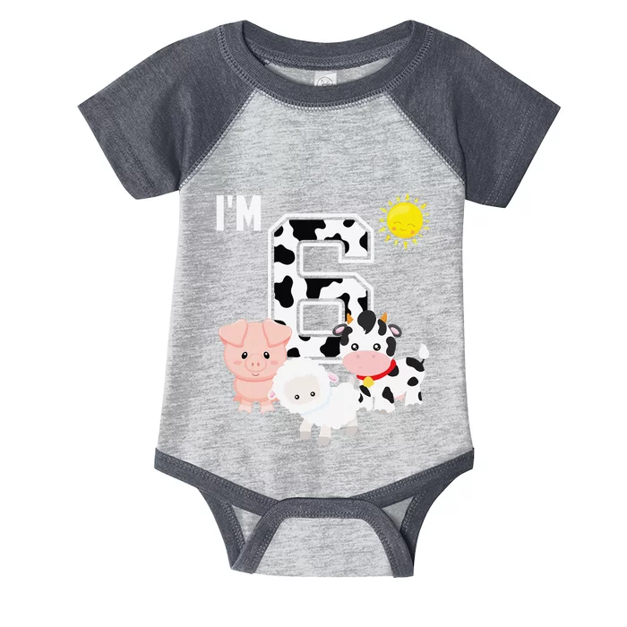 Farm Animals 6th Birthday 6 Year Old Birthday Party Infant Baby Jersey Bodysuit