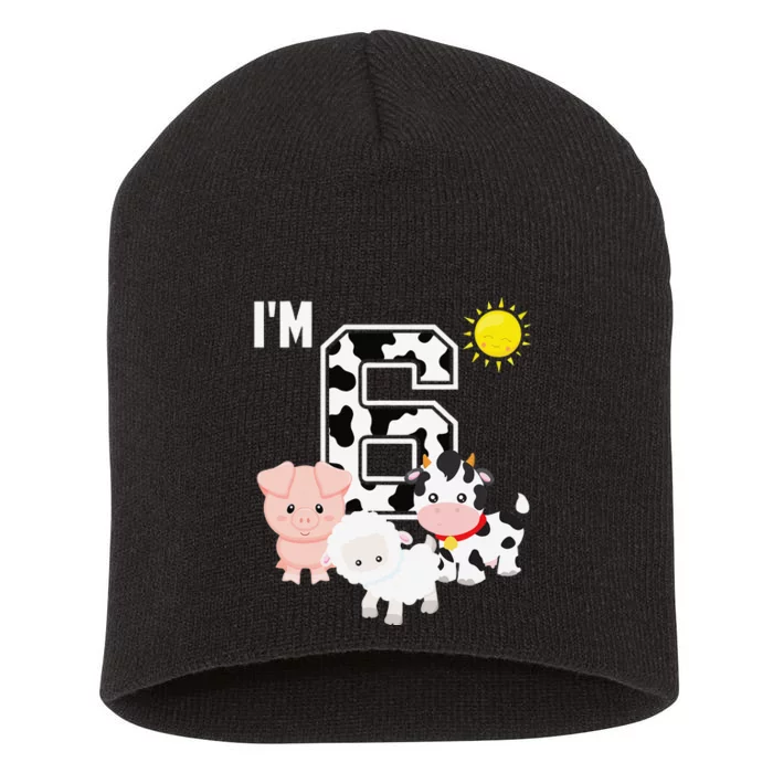 Farm Animals 6th Birthday 6 Year Old Birthday Party Short Acrylic Beanie